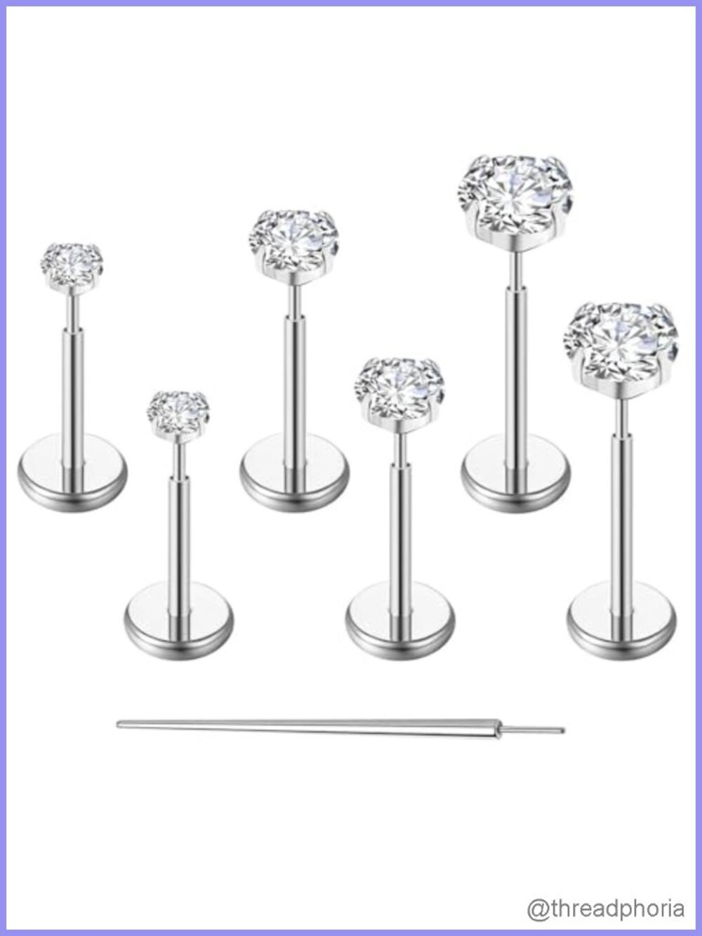 G23 Titanium Threadless Flat Back Stud Earrings 20G Hypoallergenic for Women Men
